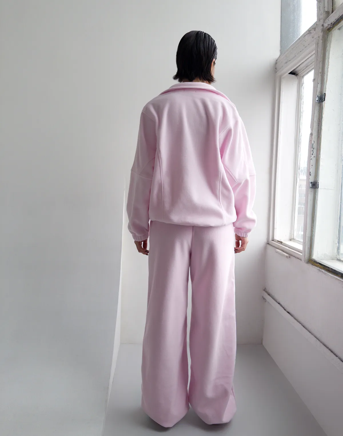 Зіпер оверсайз флісовий з декоративними швами, ніжно рожевий - Фото 2