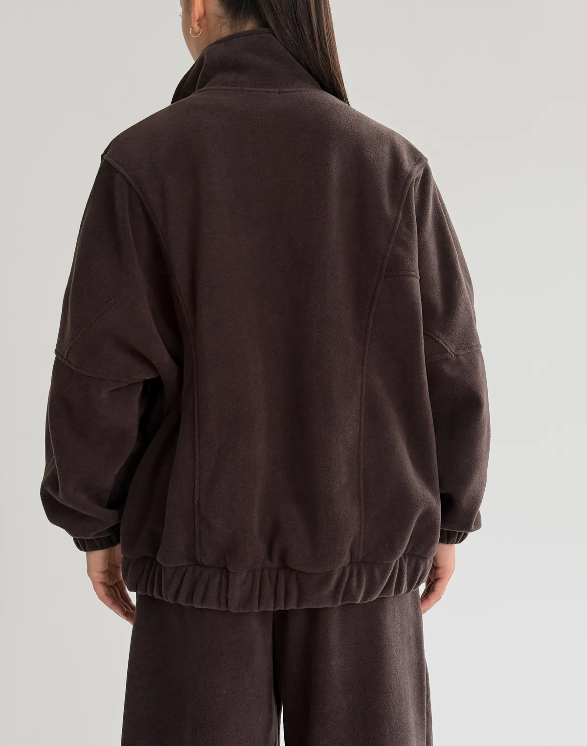 Зіпер оверсайз флісовий з декоративними швами, темний шоколад - Фото 2