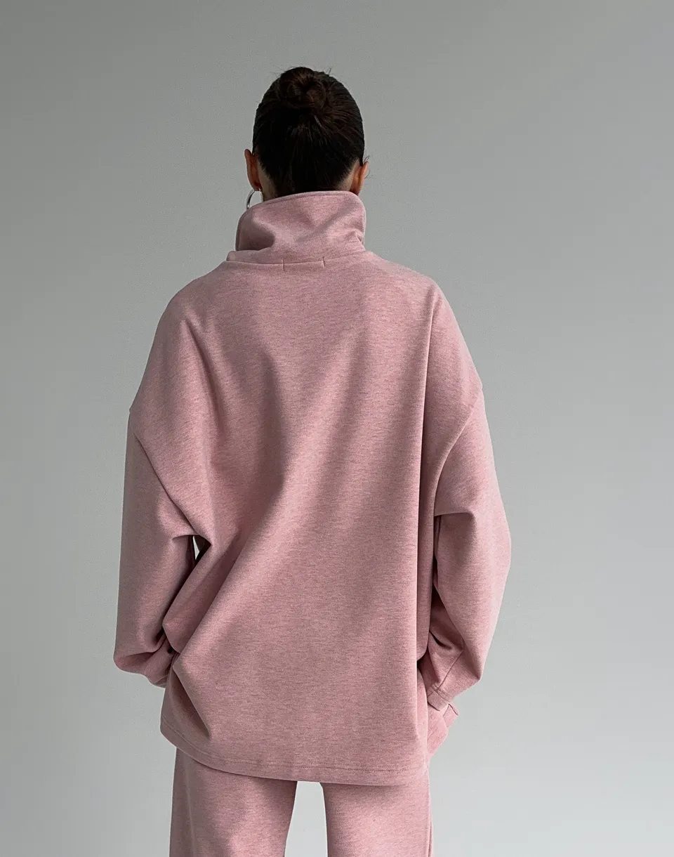 Світшот оверсайз на блискавці до середини, рожевий - Фото 2