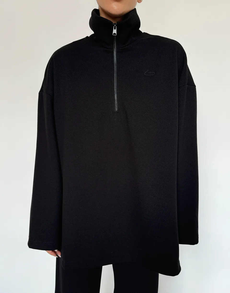 Світшот оверсайз на блискавці до середини, чорний - Фото 1