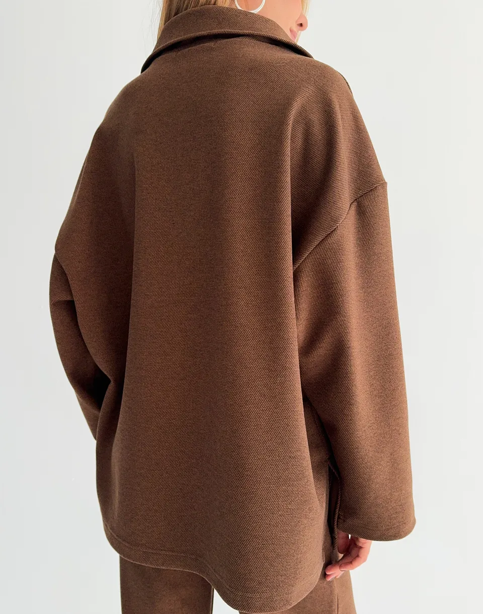 Світшот оверсайз на блискавці до середини, шоколадний - Фото 2