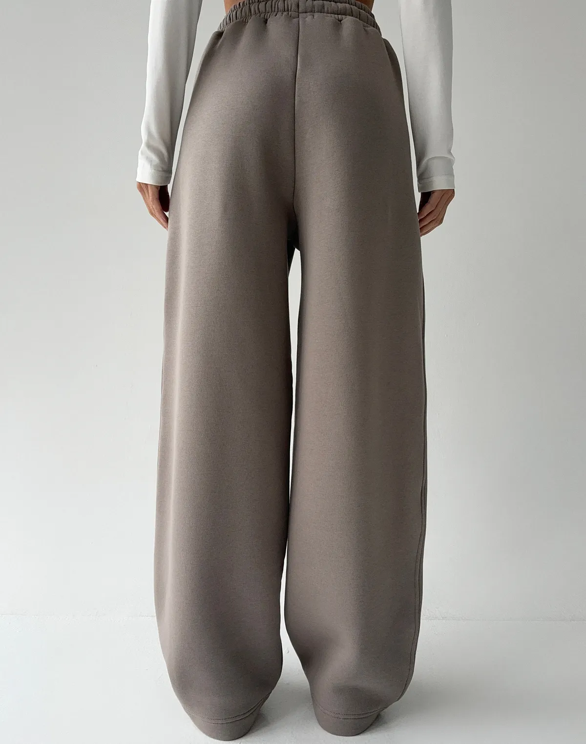Штани з начосом вільного прямого крою, сіро-кавові - Фото 2