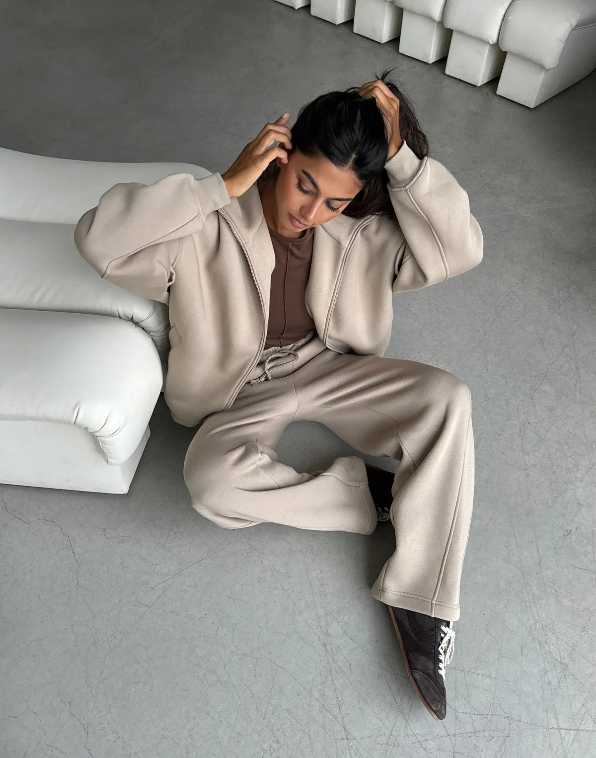 Штани з начосом вільного прямого крою, лате - Фото 5