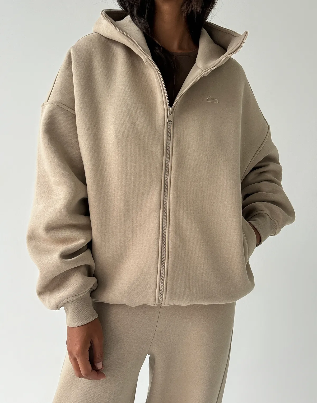 Зіпер з начосом та високим коміром, лате - Фото 1