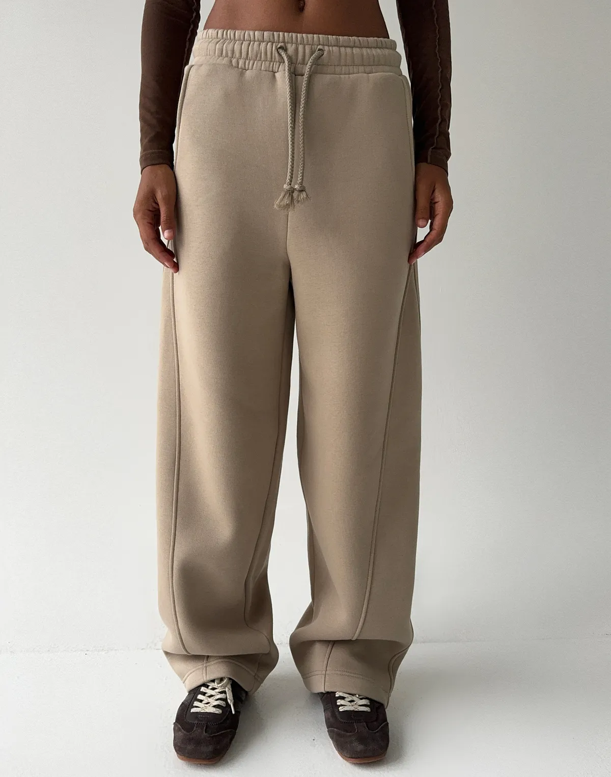 Штани з начосом вільного прямого крою, лате - Фото 1