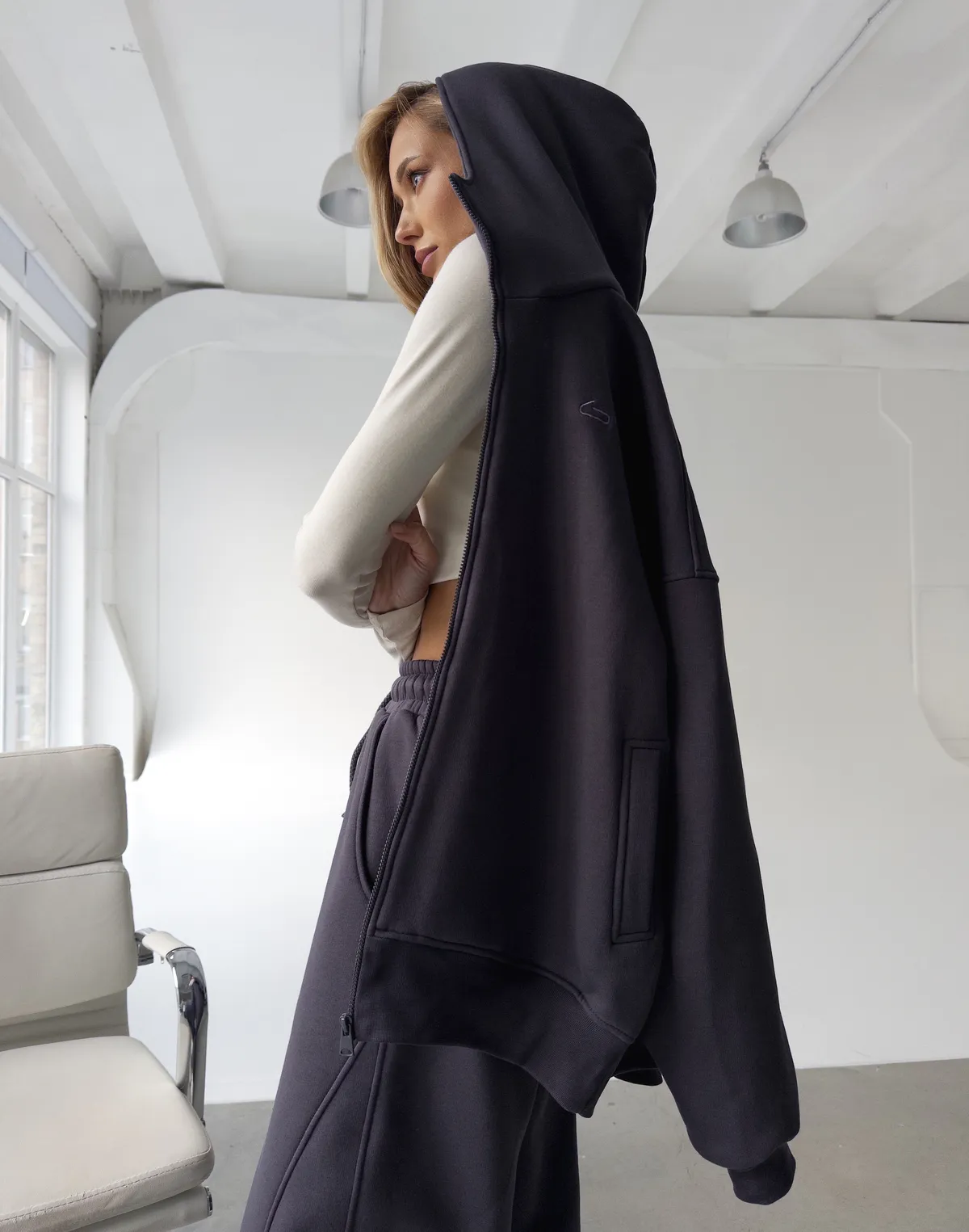 Зіпер з начосом та високим коміром, антрацит - Фото 5