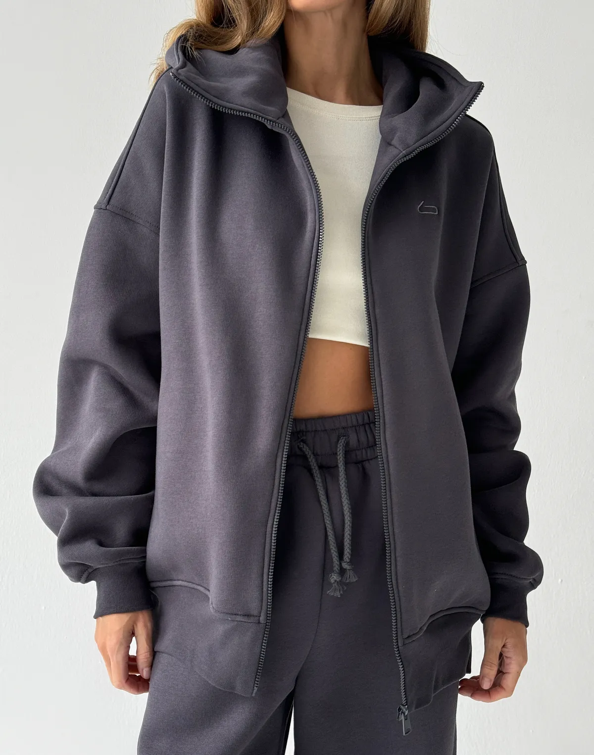 Зіпер з начосом та високим коміром, антрацит - Фото 3