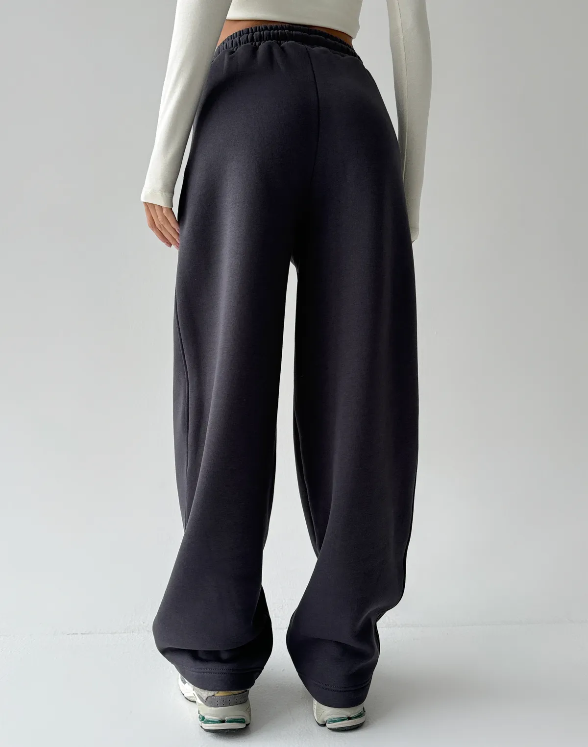 Штани з начосом вільного прямого крою, антрацит - Фото 2